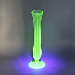 Vintage Uranium Depression Glass Swung Vase 8.25"